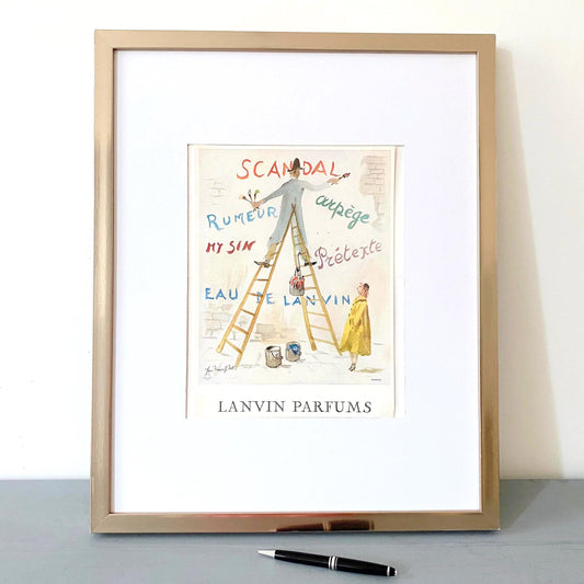 Vintage Lanvin Perfume Ad Print: 1950s Paris Street Scene Wall Art