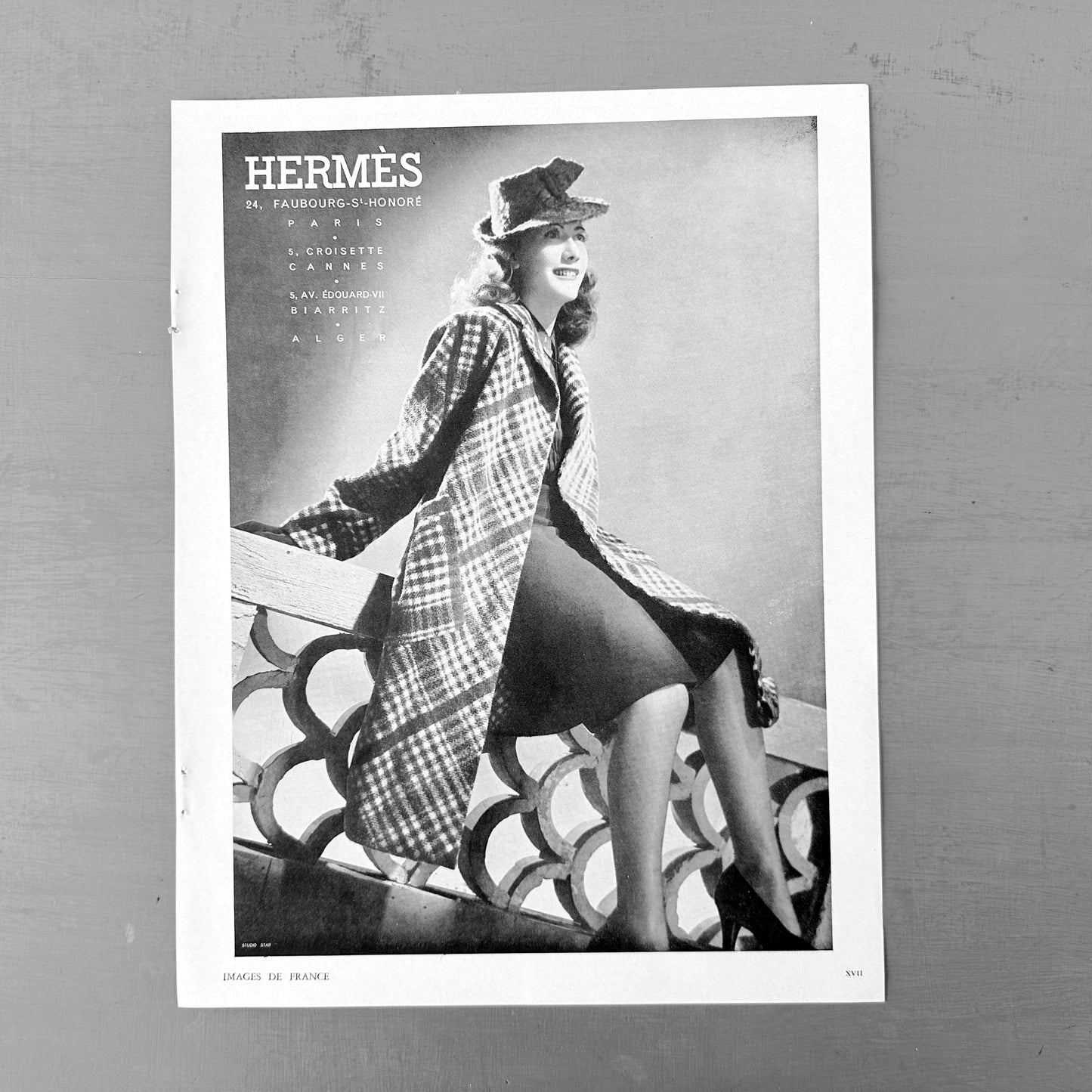 Authentic 1940s Vintage Hermes Fashion Advertising Print: Elegant Parisian Woman Poster