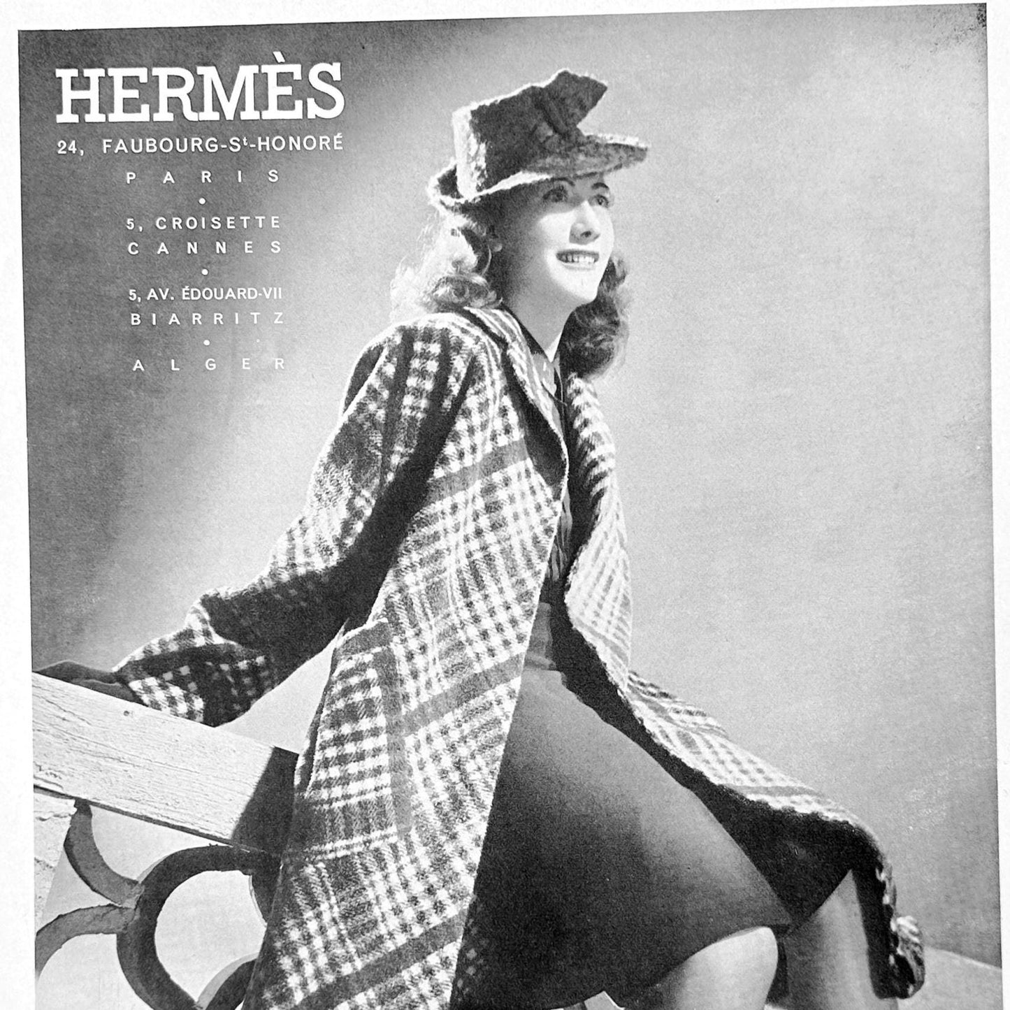 Authentic 1940s Vintage Hermes Fashion Advertising Print: Elegant Parisian Woman Poster