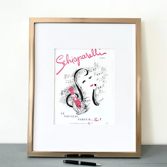 Authentic 1950s Vintage Schiaparelli Perfume Advertisement Wall Poster, Paris Boho Style Wardrobe or Glam Room Wall Art Decor