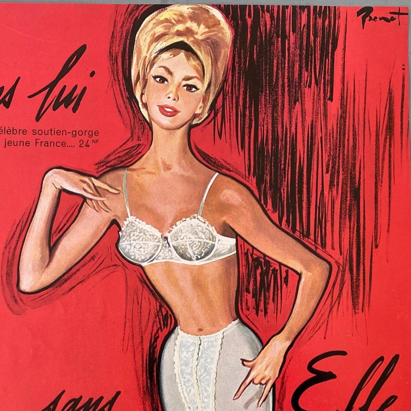 Original 1950s  Vintage Lingerie Ad Wall Art Print from French Vogue Magazine, Paris Pin Up Style Girl Poster