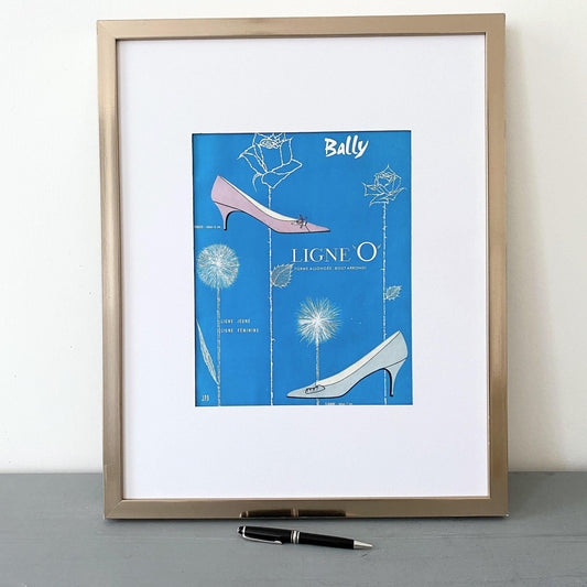 1950s Authentic Shoes Bally Advertisement Poster from French Vogue - Vintage Fashion Glam Living Room Decor