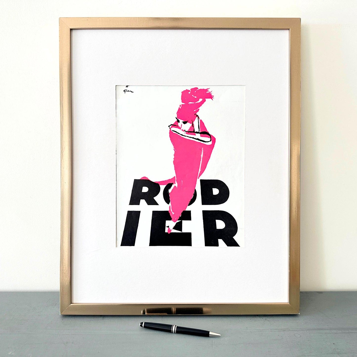 Rene Gruau French Vogue Print: Pink Dress Rodier Ad, 1950s Fashion Illustration