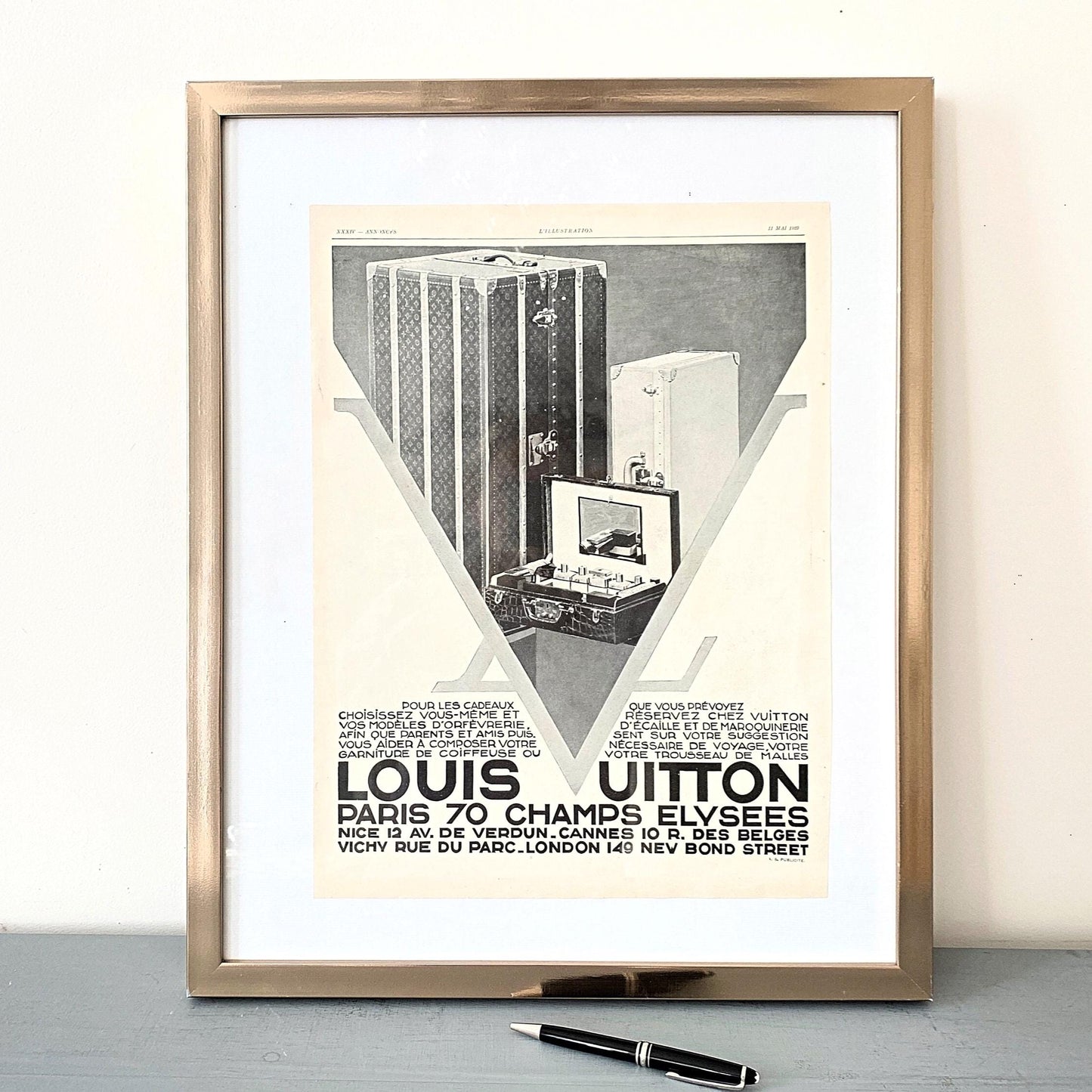 Authentic 1920s Vintage Louis Vuitton Luggage Ad Poster: Rare French Fashion Print