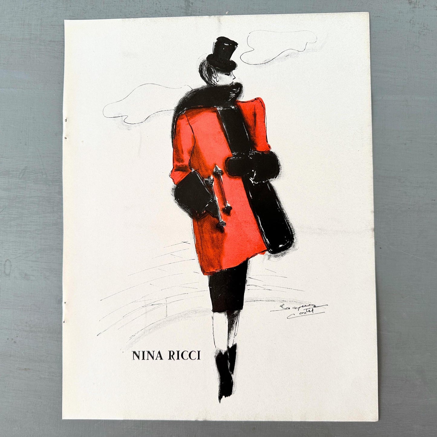 Authentic 1950s Vintage Nina Ricci Fashion Illustration Poster: French Haute Couture Magazine Print
