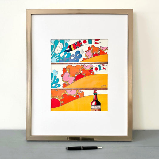 Original 1950s Vintage Dubonnet Alcohol Ad Poster: French Magazine page Signed Jose Alvarez