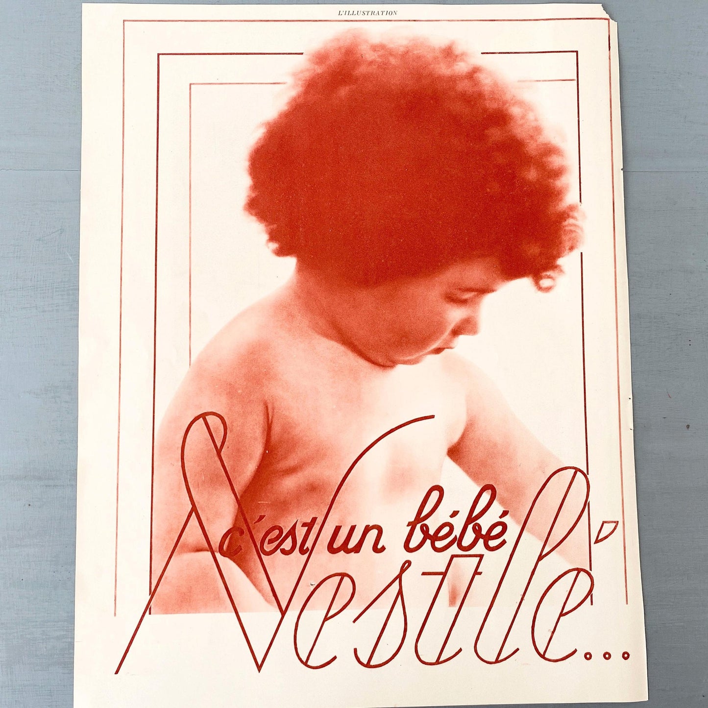 Original 1920s Vintage Nestle Baby Print: Sepiatoned Nursery Wall Art