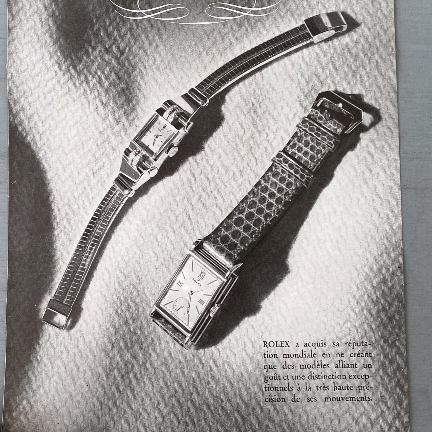 Authentic 1950s Vintage Swiss Watch Rolex Tank Advertisement Poster Ready to Frame