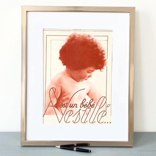 Original 1920s Vintage Nestle Baby Print: Sepiatoned Nursery Wall Art