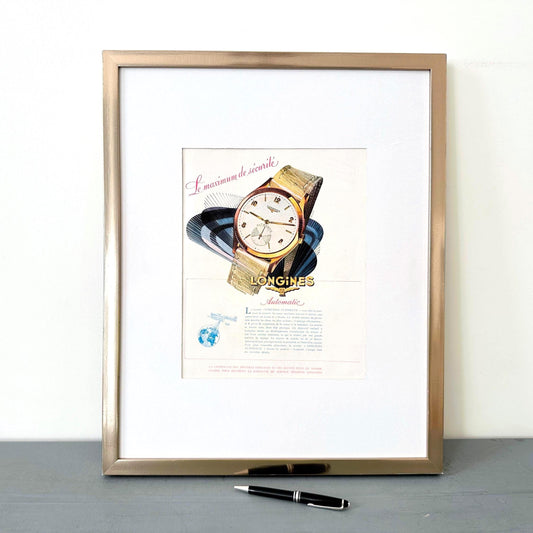 1950s Original Vintage Longines Watch Ad Print: Rare Authentic French Glam Room Decor