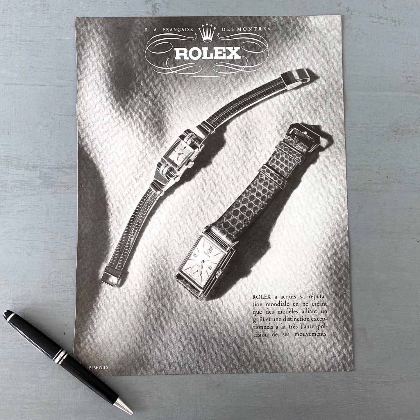 Authentic 1950s Vintage Swiss Watch Rolex Tank Advertisement Poster Ready to Frame