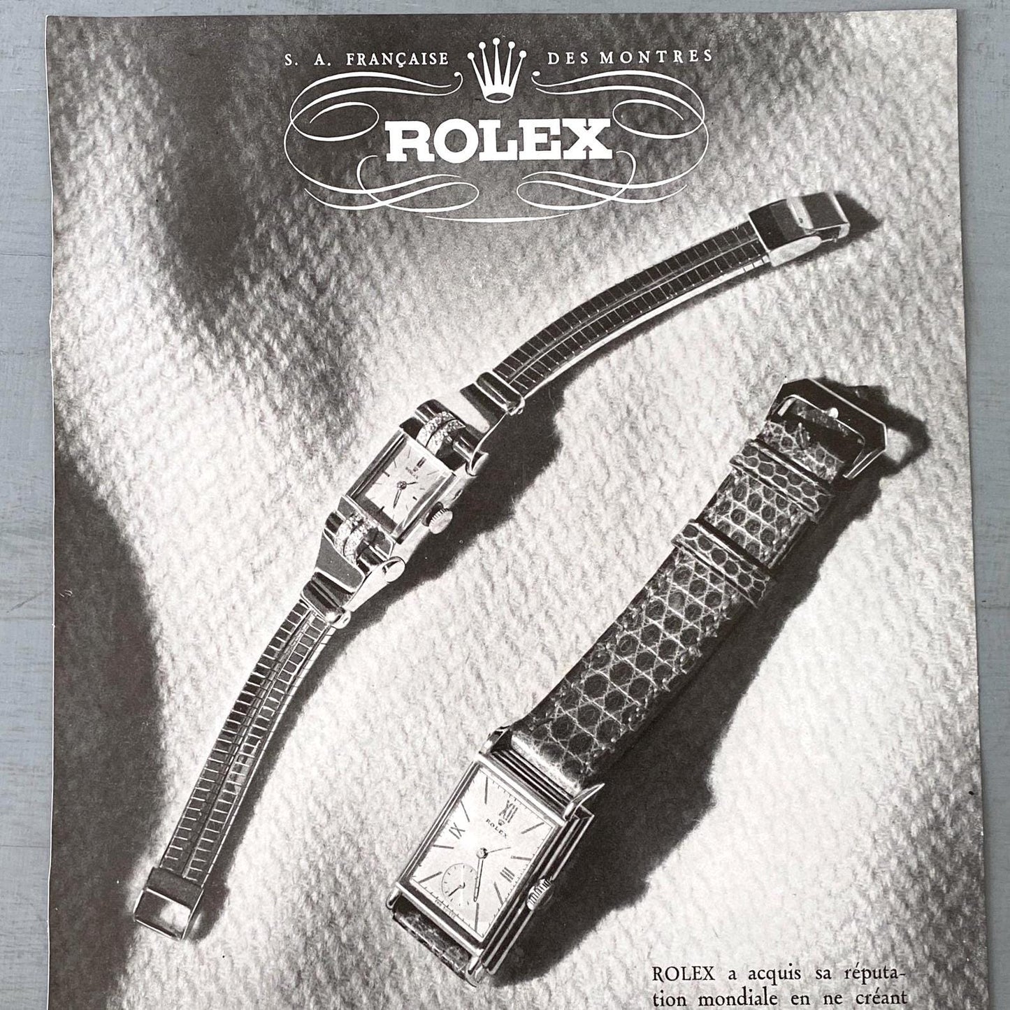 Authentic 1950s Vintage Swiss Watch Rolex Tank Advertisement Poster Ready to Frame