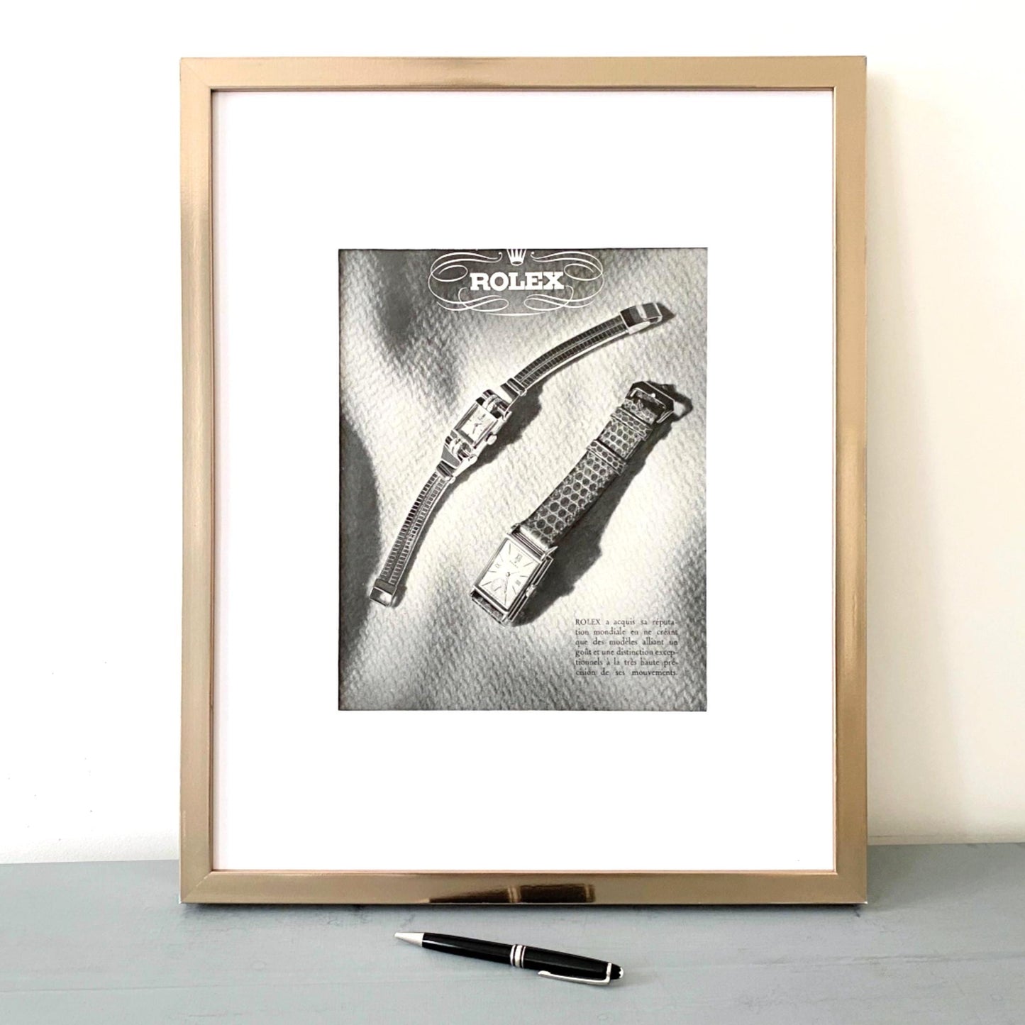 Authentic 1950s Vintage Swiss Watch Rolex Tank Advertisement Poster Ready to Frame