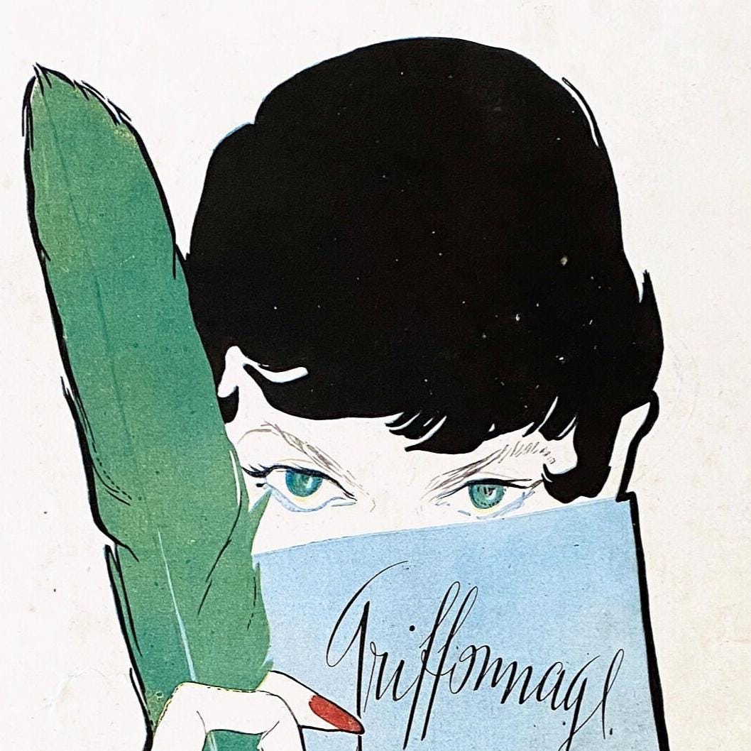 Vintage French Perfume Ad - Rene Gruau Vogue Print - 1950s Fashion Illustration