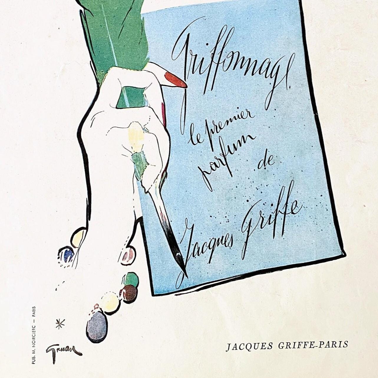 Vintage French Perfume Ad - Rene Gruau Vogue Print - 1950s Fashion Illustration