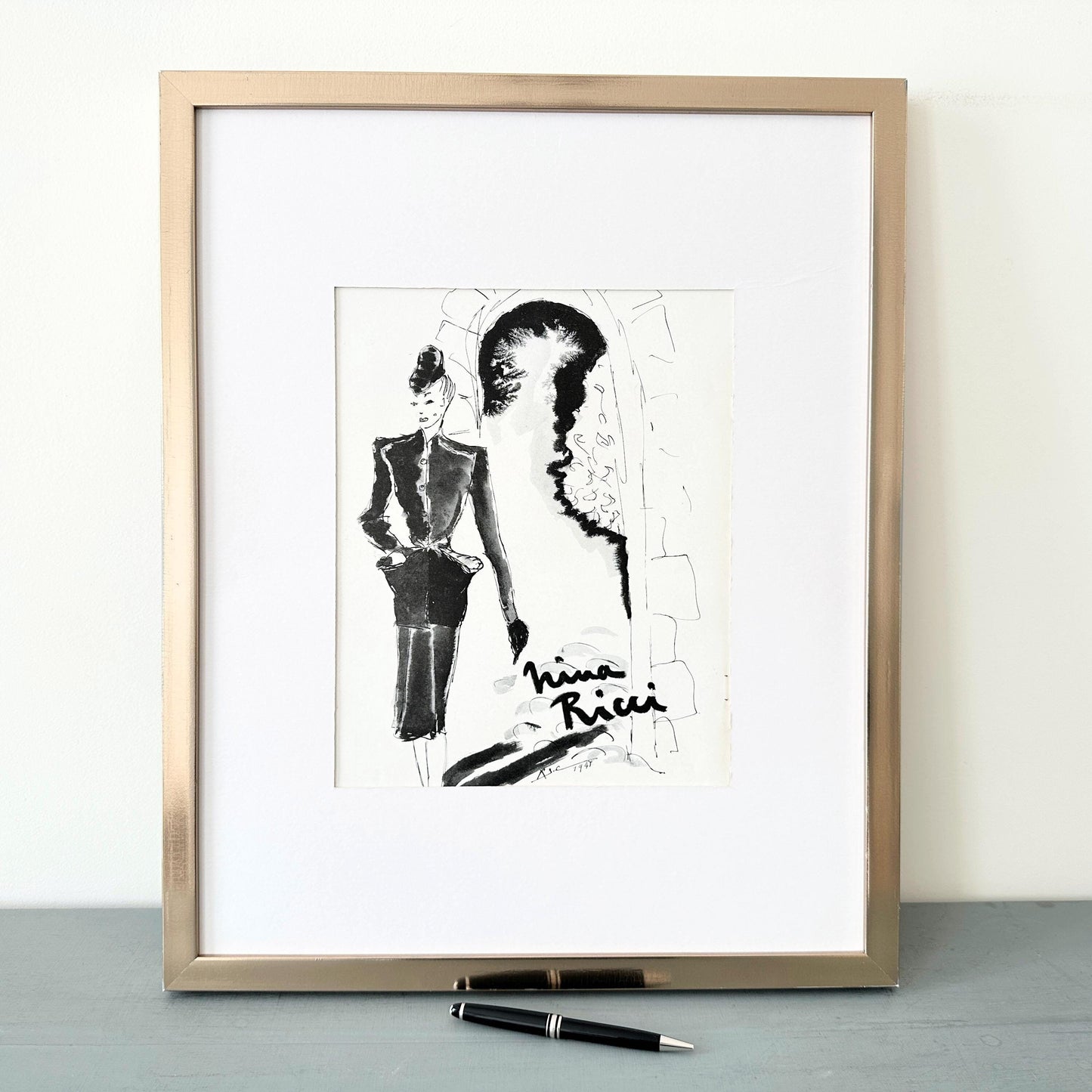 Rare Authentic 1940s Nina Ricci Fashion Print: Vintage French Vogue Advertisement