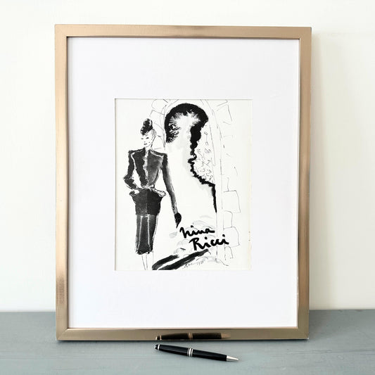 Rare Authentic 1940s Nina Ricci Fashion Print: Vintage French Vogue Advertisement
