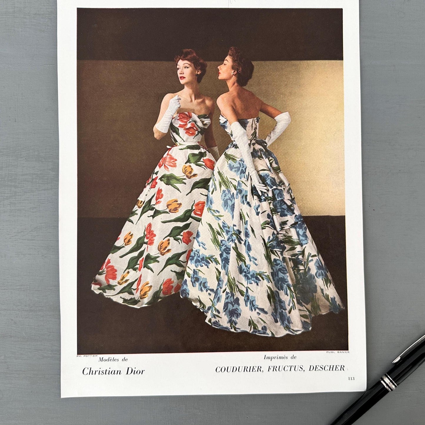 Original 1950s Vintage Christian Dior Fashion Photo Poster: Rare Paris Style Fashion Print