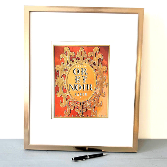 Vintage Caron Perfume Ad Print: Rare Gold Ink French Glam Decor