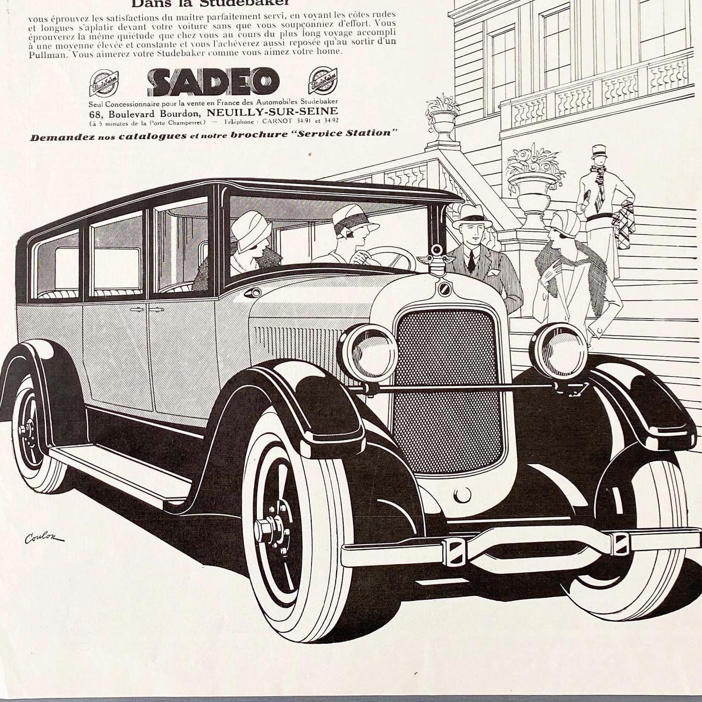 Vintage Studebaker Ad Poster: French Supercar Drawing, Garage Wall Art