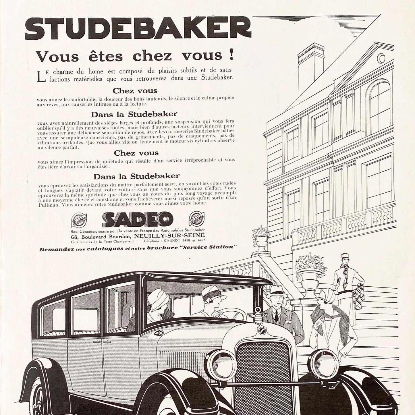 Vintage Studebaker Ad Poster: French Supercar Drawing, Garage Wall Art