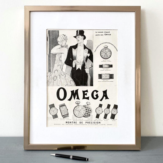Original 1920s Vintage Omega Watch Ad Print: Rare Swiss Luxury Brand Wall Art