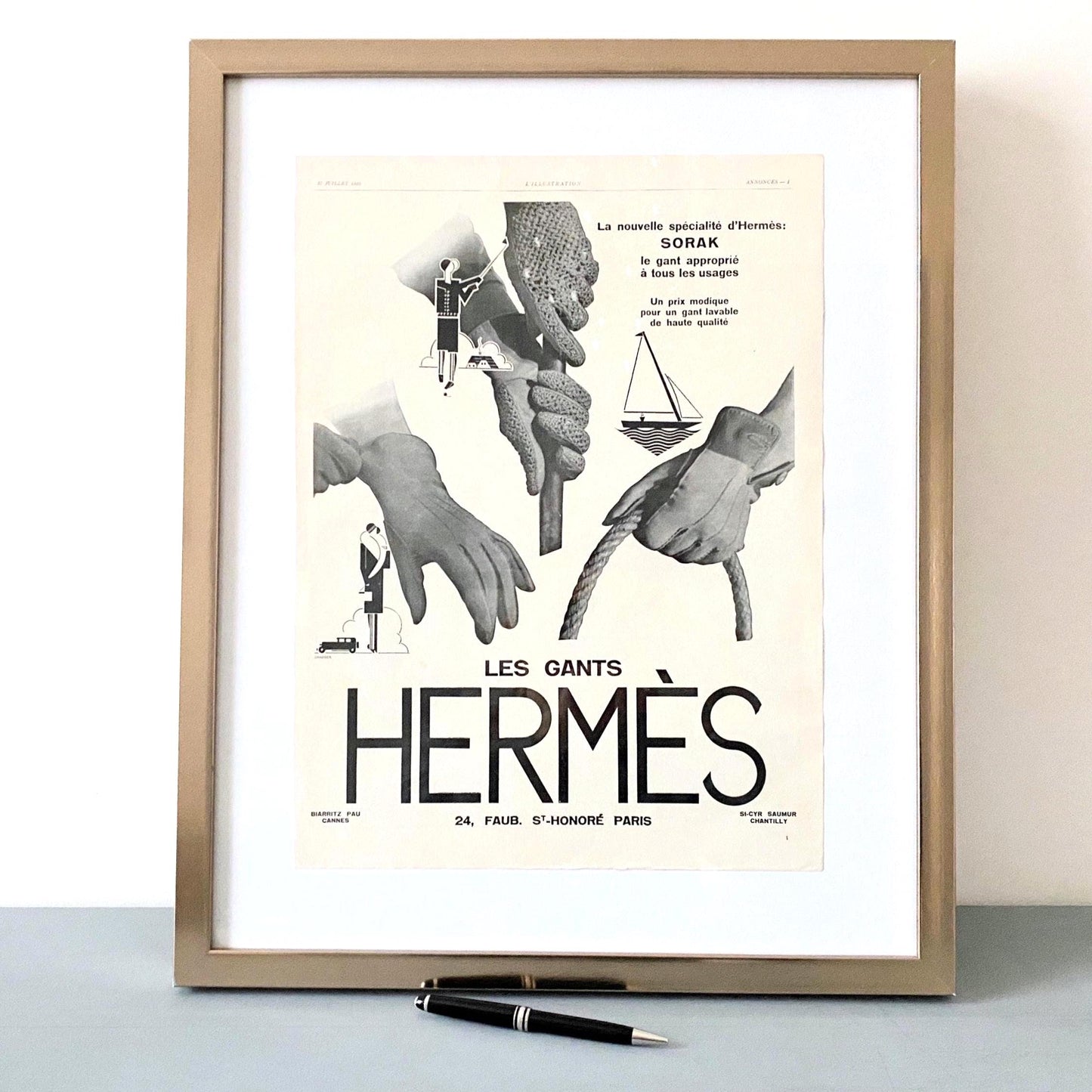 Original 1930s Vintage Hermes Advertisement Print: Authentic Paris Fashion Wall Poster
