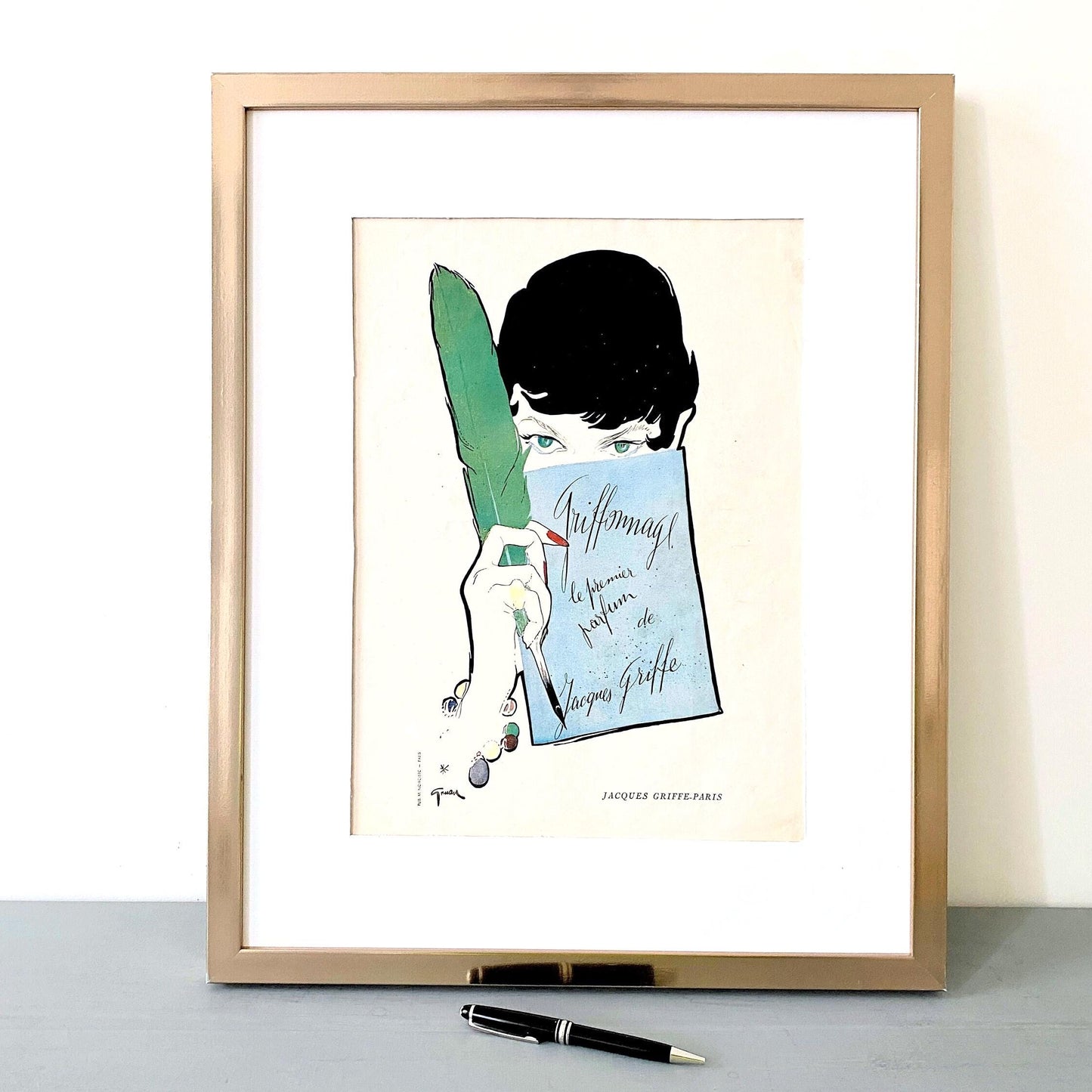 Vintage French Perfume Ad - Rene Gruau Vogue Print - 1950s Fashion Illustration