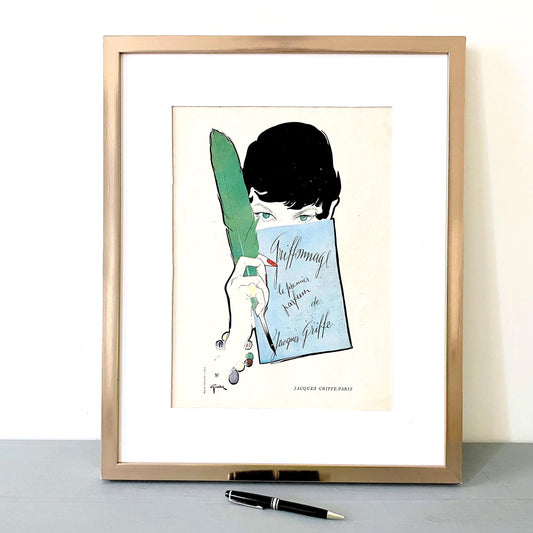 Vintage French Perfume Ad - Rene Gruau Vogue Print - 1950s Fashion Illustration