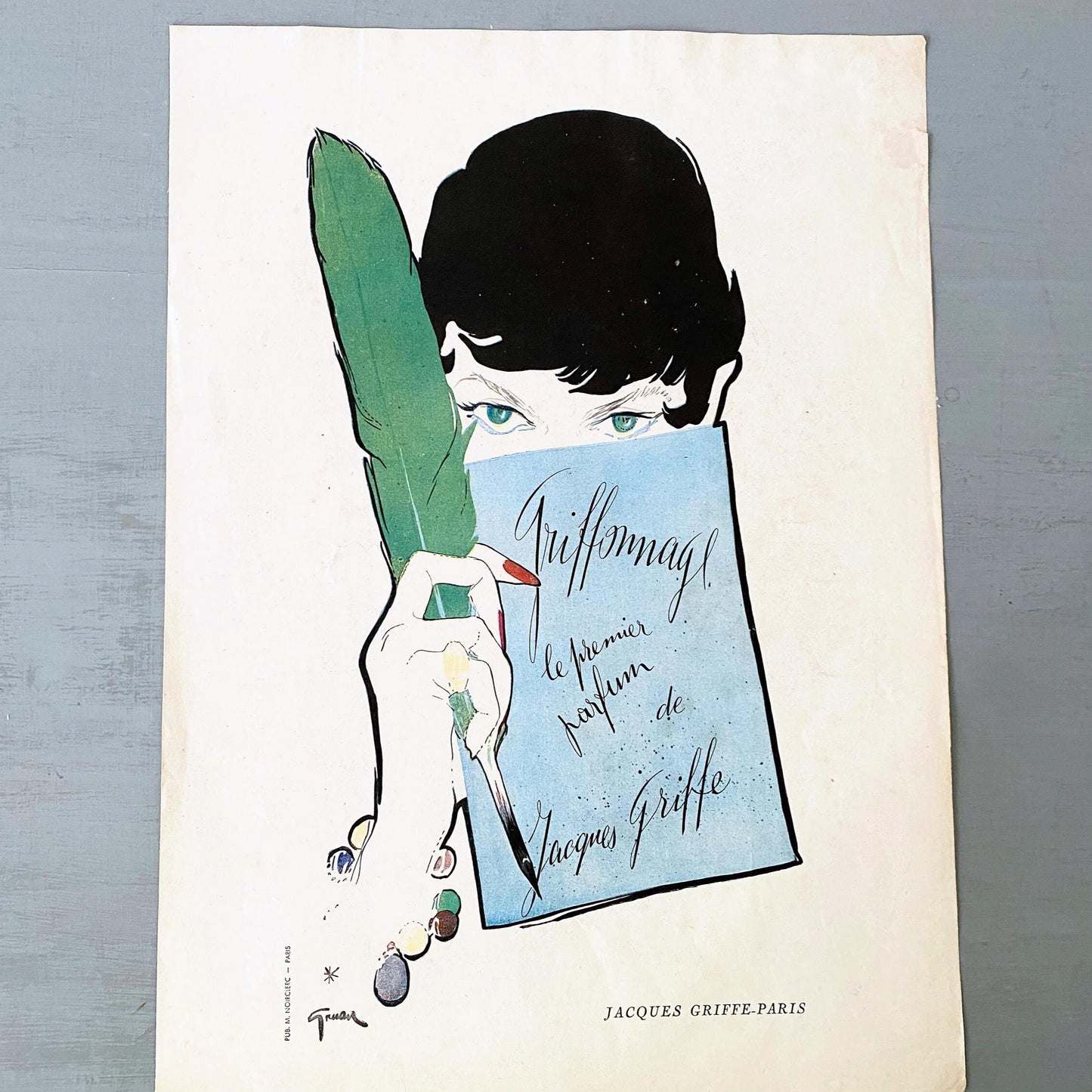 Vintage French Perfume Ad - Rene Gruau Vogue Print - 1950s Fashion Illustration