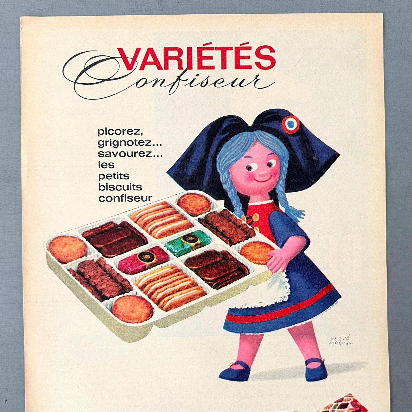 Original 1950s Vintage Chocolate Sweets and Cookies Ad Poster by Morvan from Authentic Magazine