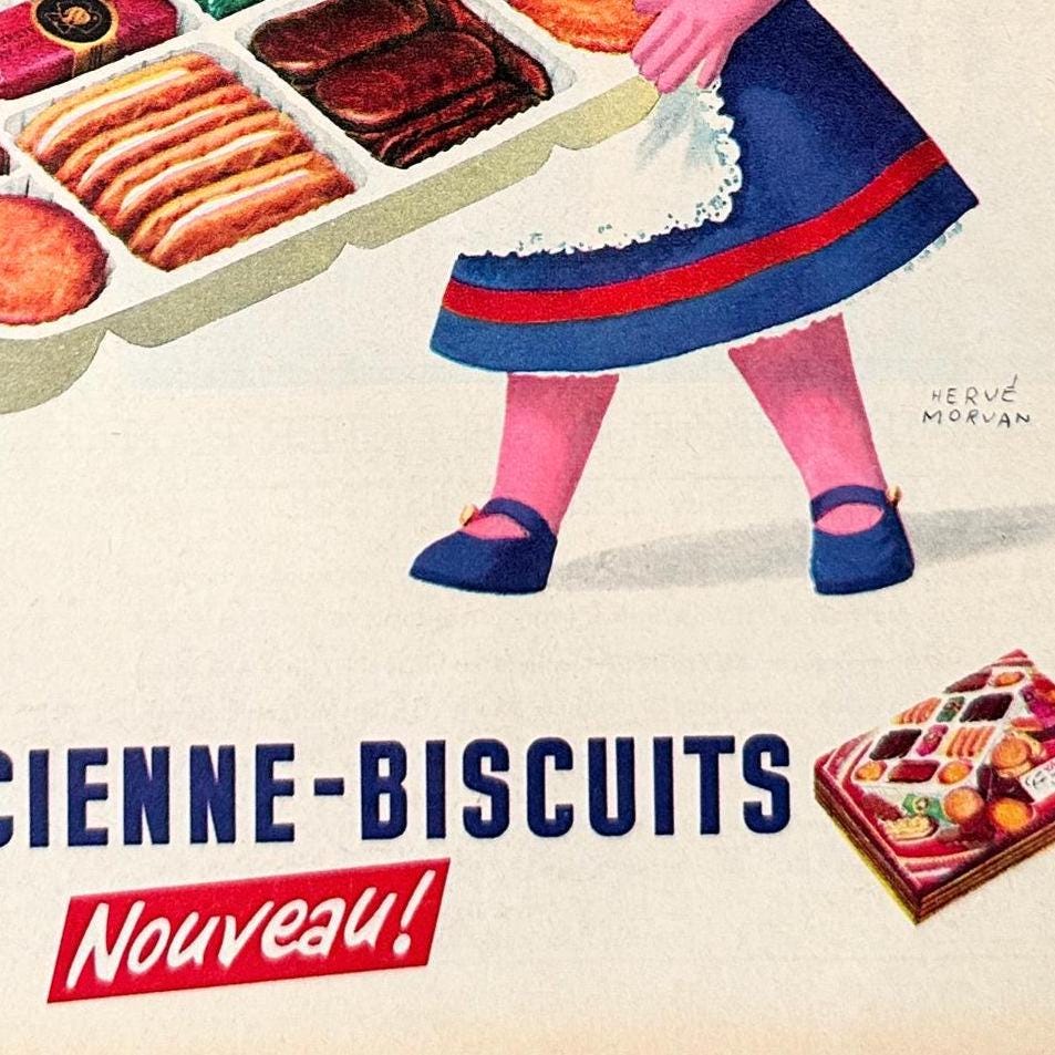 Original 1950s Vintage Chocolate Sweets and Cookies Ad Poster by Morvan from Authentic Magazine