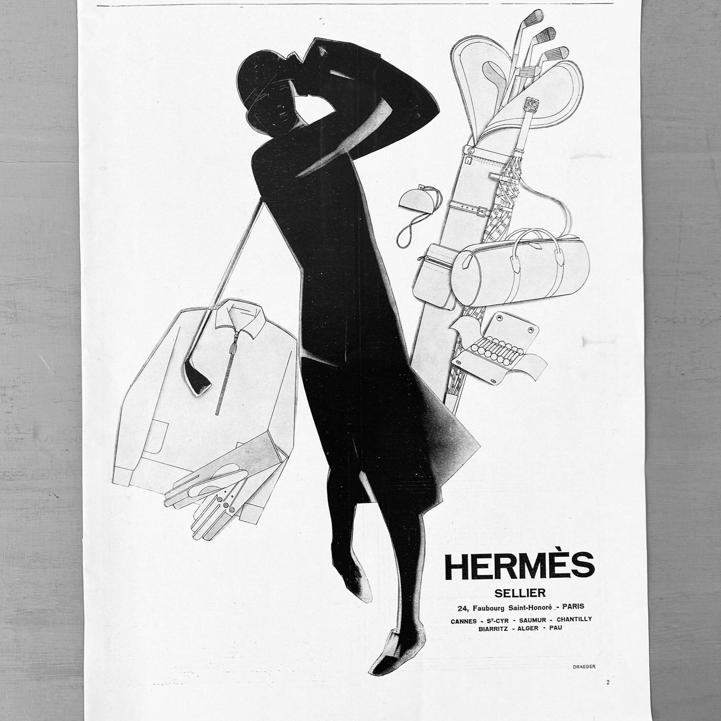 Original 1920s Vintage Hermes Golf Woman Advertisement Poster: Authentic French Fashion Print