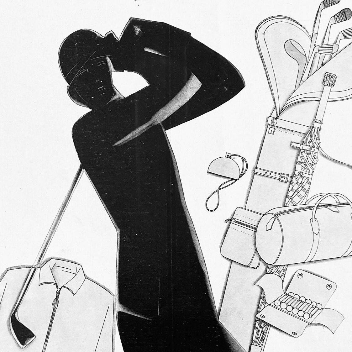 Original 1920s Vintage Hermes Golf Woman Advertisement Poster: Authentic French Fashion Print
