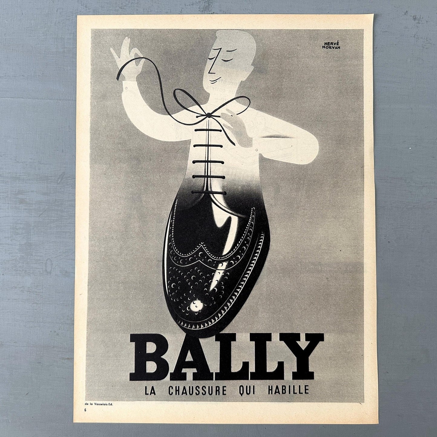 Original 1950s Vintage Bally Shoes Ad Poster by Herve Morvan: Rare French Fashion Print