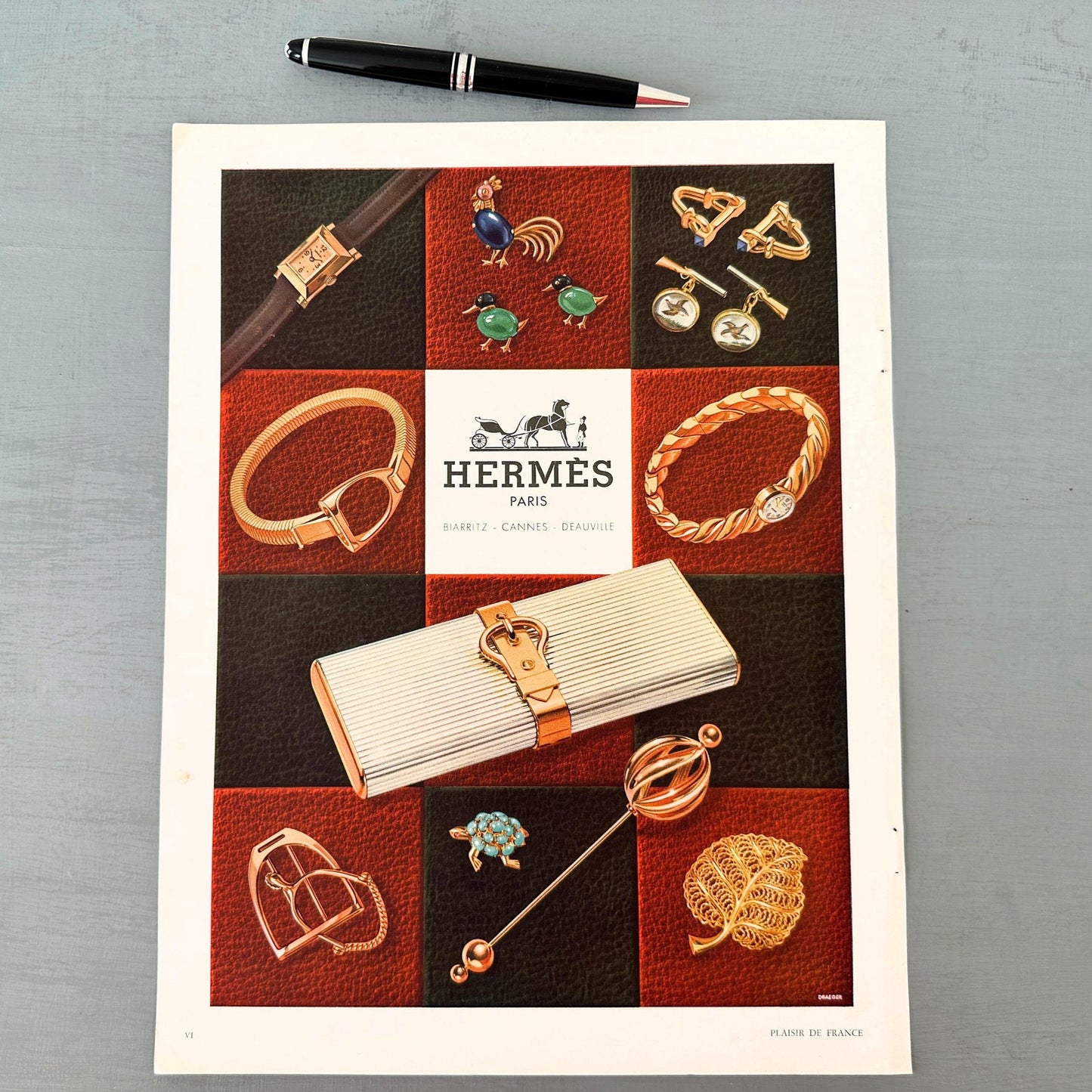 Original 1950s Vintage Hermes Jewelry Advertisement Poster, Authentic Mid Century Fashion Print