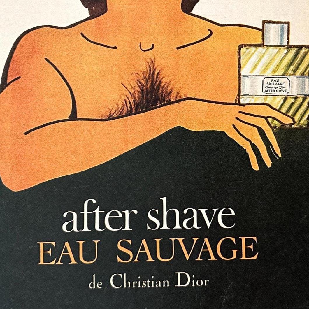 Original 1950s Vintage Dior Perfume Ad Poster by Rene Gruau: French Man Print