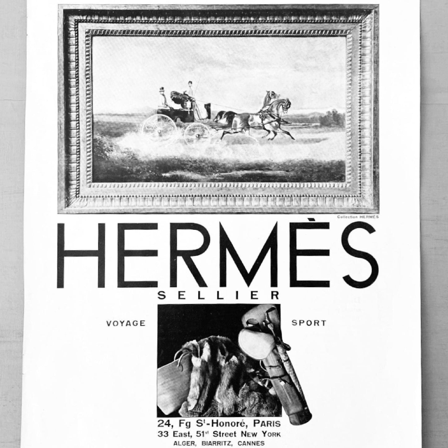 Original 1930s Vintage Hermes Travel Bag Ad Wall Poster: Authentic Print from French Magazine