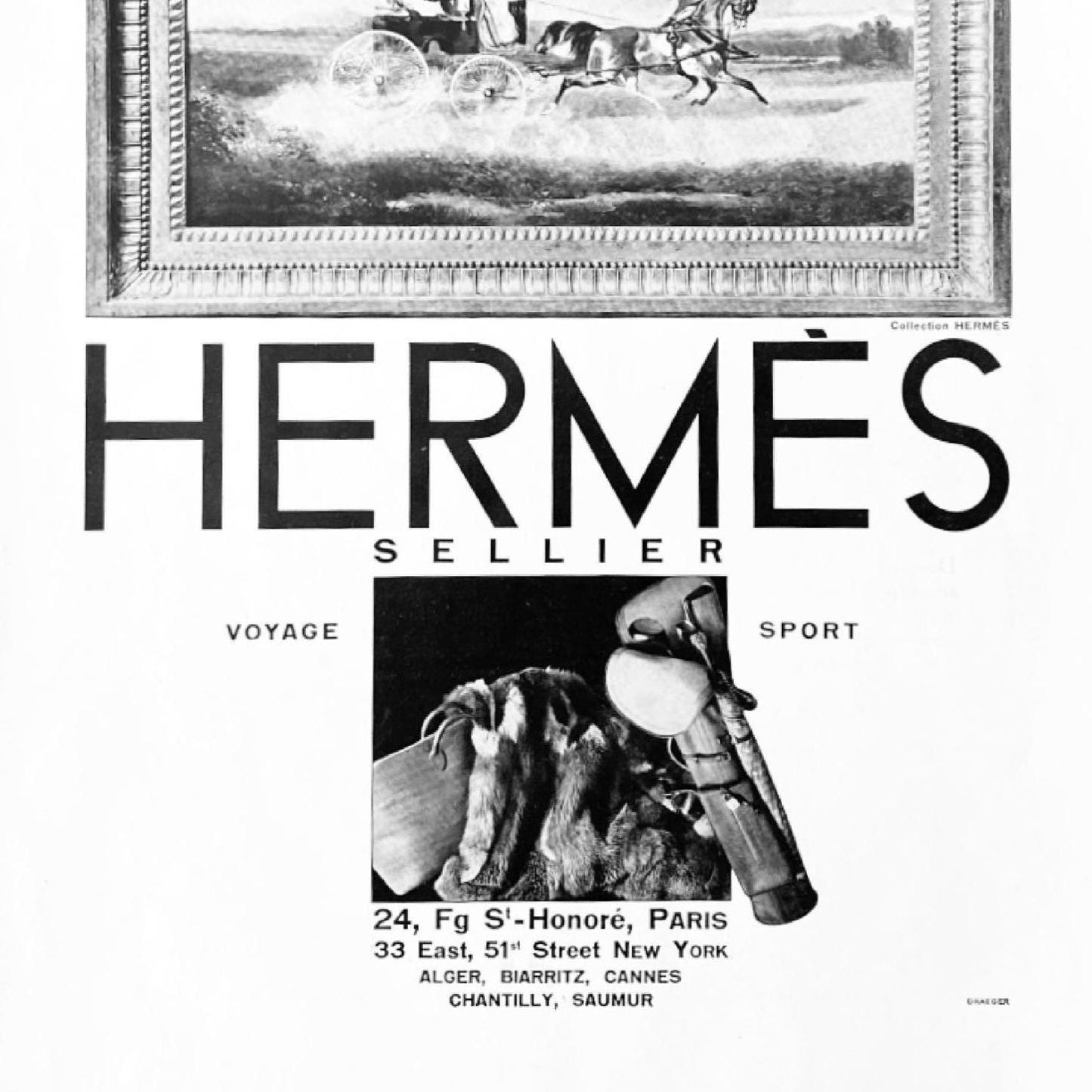 Original 1930s Vintage Hermes Travel Bag Ad Wall Poster: Authentic Print from French Magazine