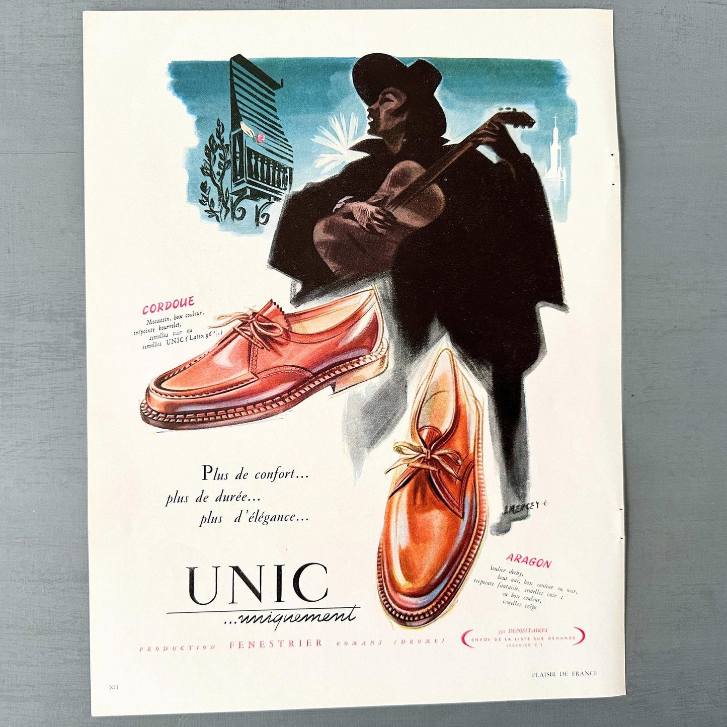 Vintage French Shoes Ad Print: Jean Mercey Lithograph, Ready to Frame