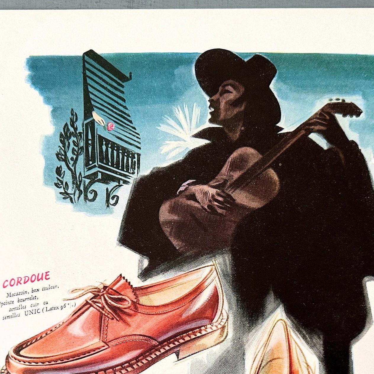 Vintage French Shoes Ad Print: Jean Mercey Lithograph, Ready to Frame