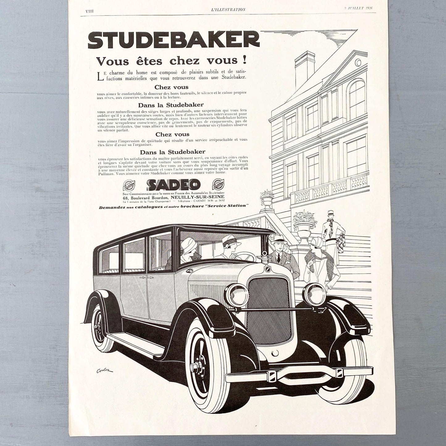 Vintage Studebaker Ad Poster: French Supercar Drawing, Garage Wall Art