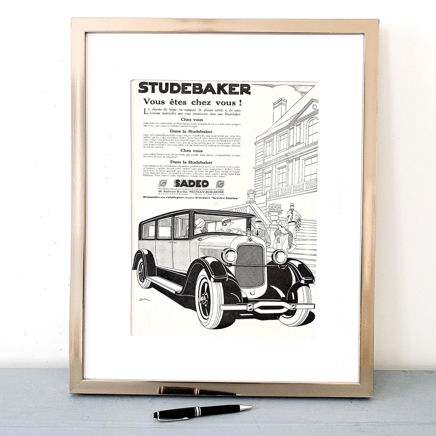 Vintage Studebaker Ad Poster: French Supercar Drawing, Garage Wall Art