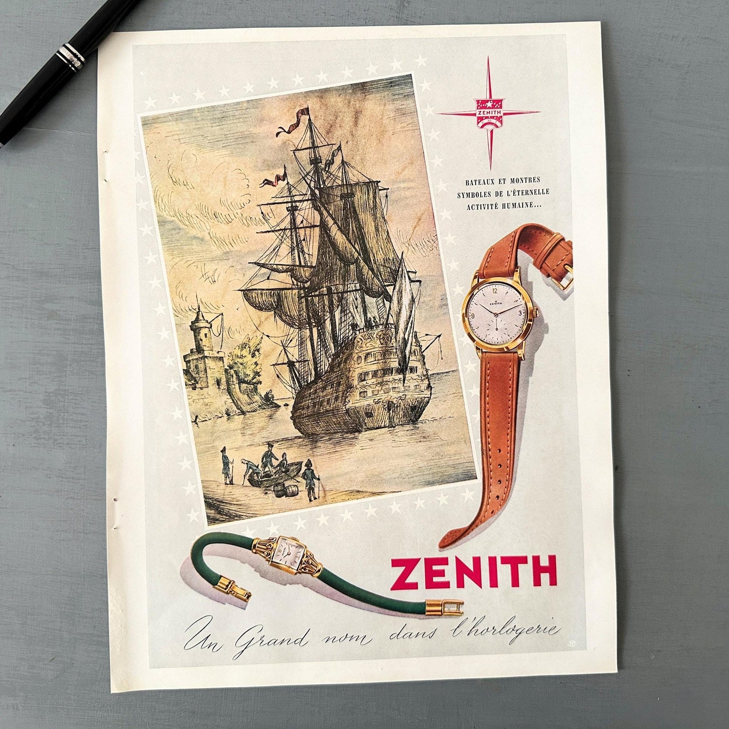 Vintage Zenith Swiss Watch Poster: Rare Authentic Print, Ready to Frame