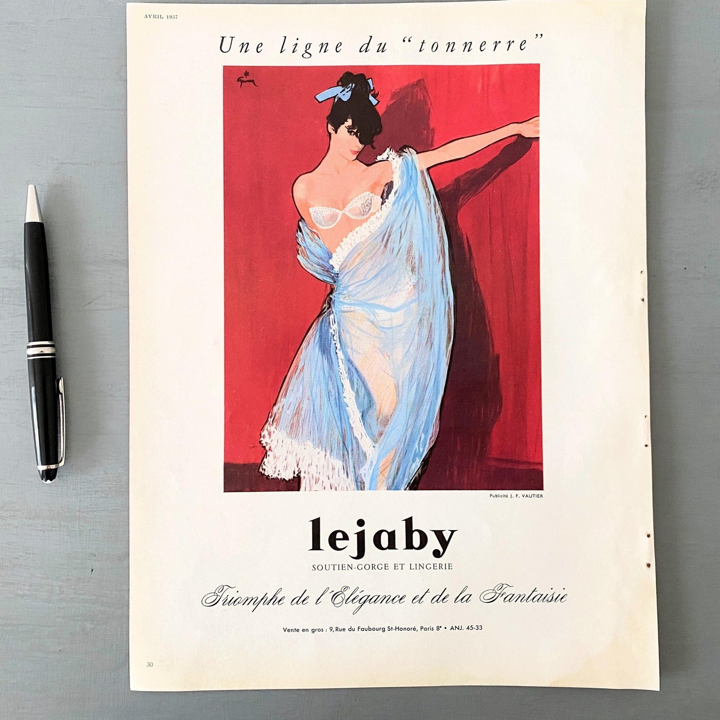 Authentic 1950s Vintage French Lingerie Pin Up Style Ad Poster, French Vogue Rene Gruau Print