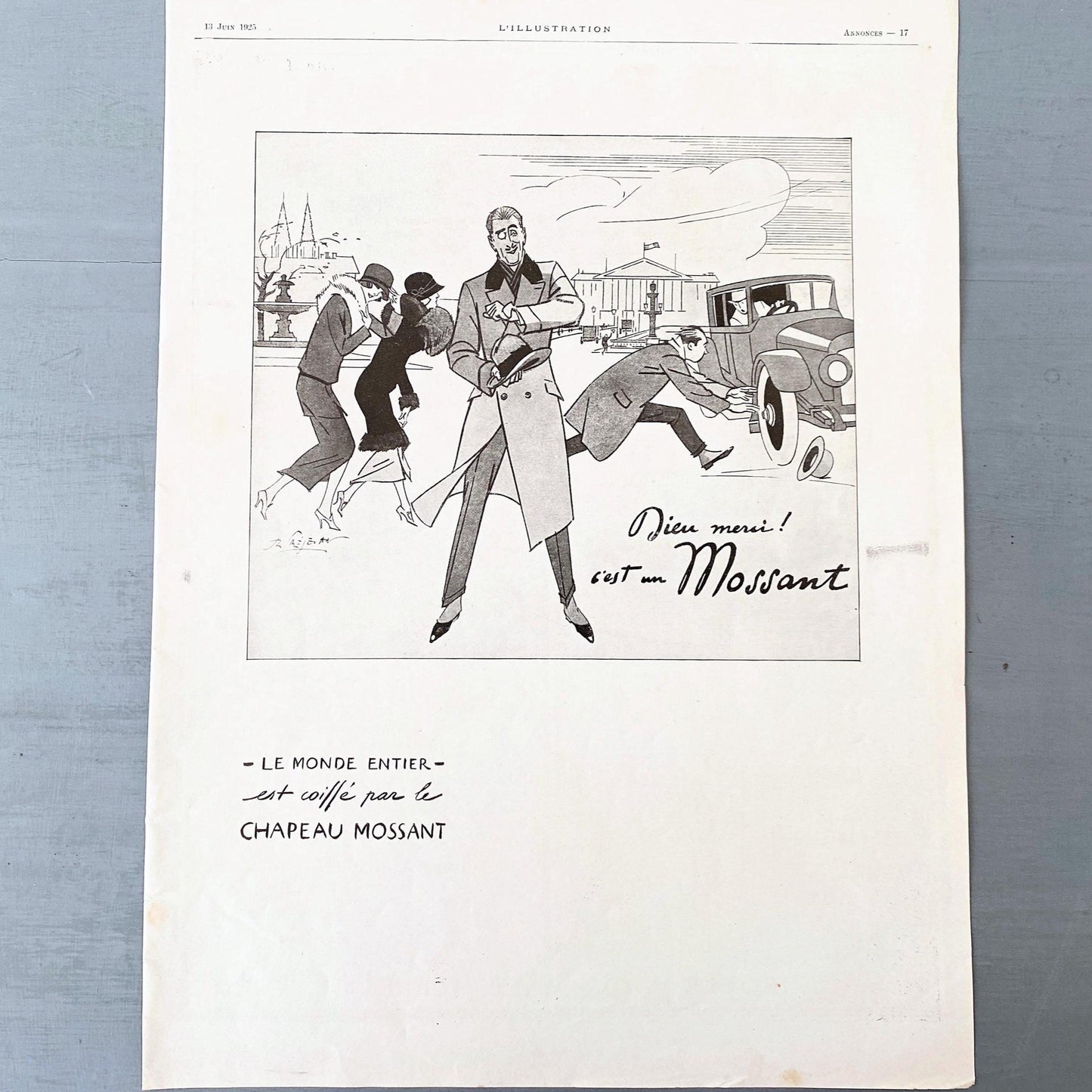 1920s Mossant Hat Ad: Rare Paris Street Scene - French Fashion Print