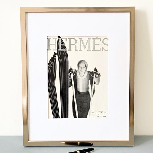 Original 1930s Vintage Hermes Winter Sport Ad Print: Authentic Luxury Brand Wall Art Poster