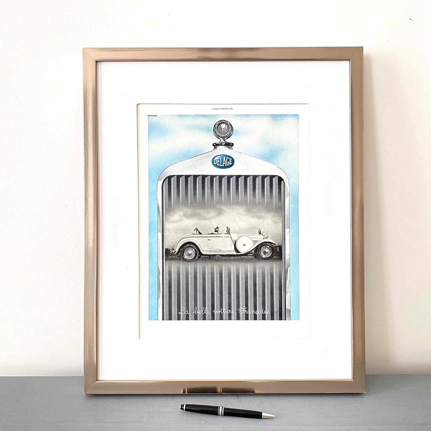 French Vintage Car Ad: Classic Delage Automotive Poster, Ready to Frame