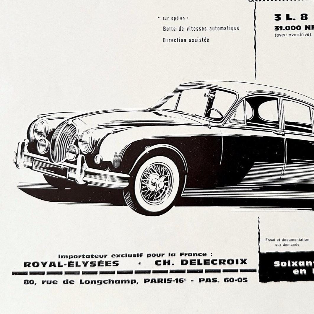 1950s Jaguar Car Ad Poster: Vintage Automobile Garage Wall Art
