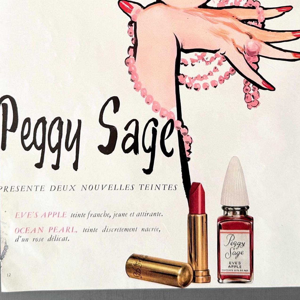 Vintage Peggy Sage Lipstick Ad - 1950s French Fashion Print by Rene Gruau